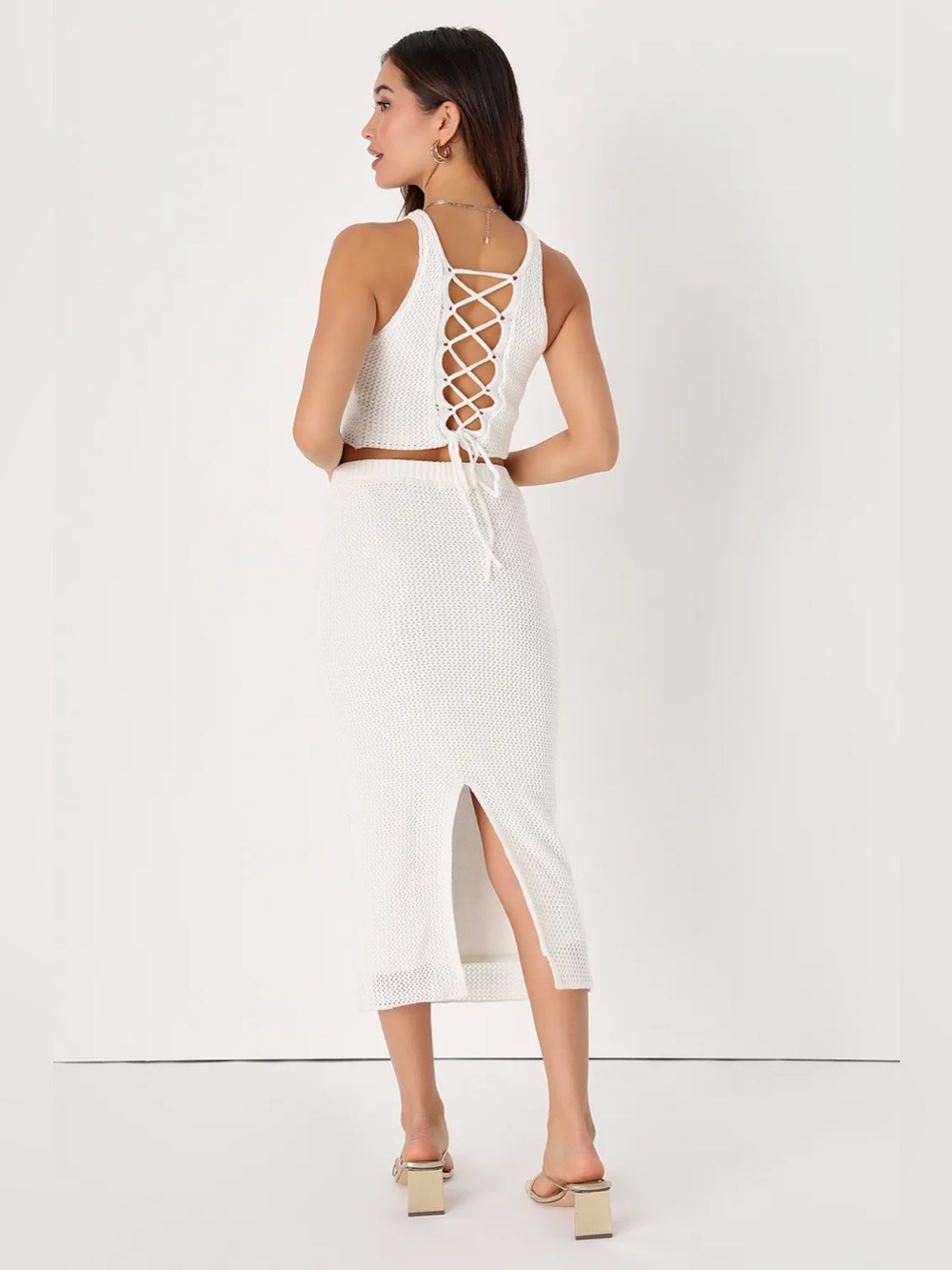 Lulus Ivory Crochet Lace-Up Two-Piece Set - Picture 5 of 5